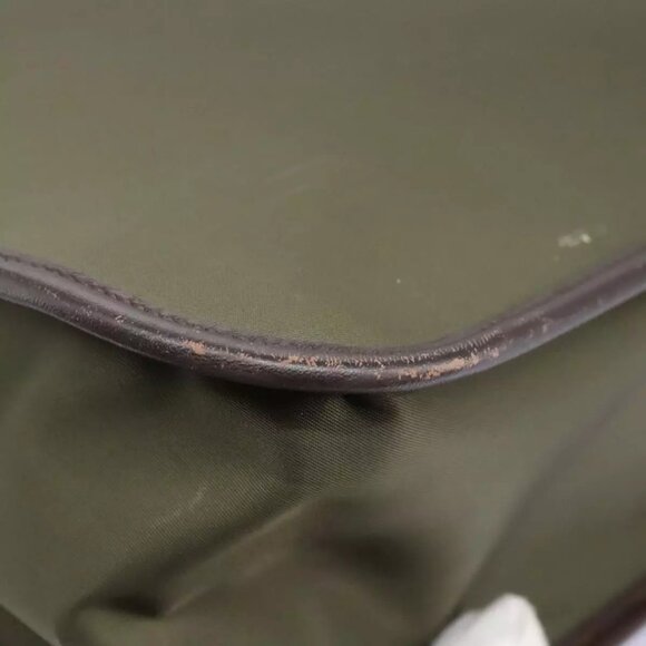 BURBERRY Hand Bag Nylon Leather Khaki Brown Silver Auth - Picture 10 of 16